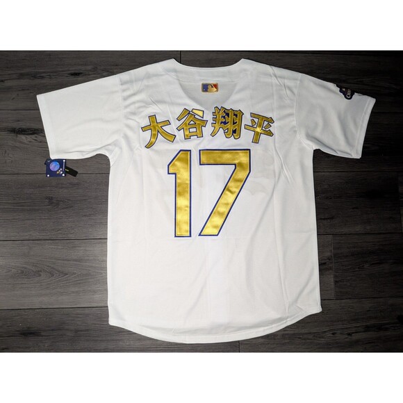 Shohei Ohtani 17 Los Angeles Dodgers GOLD 2024 World Series Kanji Jersey Large - Picture 2 of 5